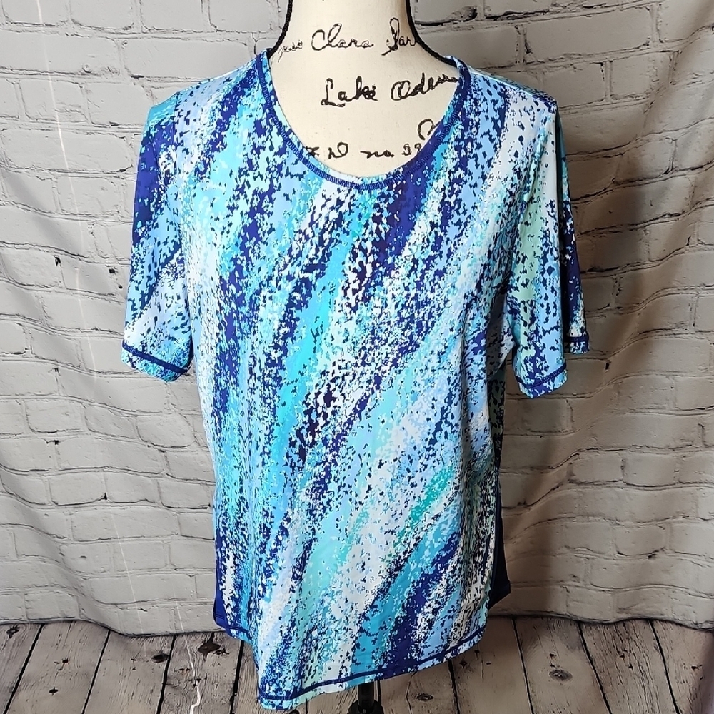 Swimsuits For All The Swim Tee Rash Guard Blue Abstract NWT Size 16